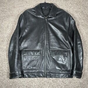 Brandini Leather Jacket Men's M Black Lamb Leather Bomber Full Zip Lined